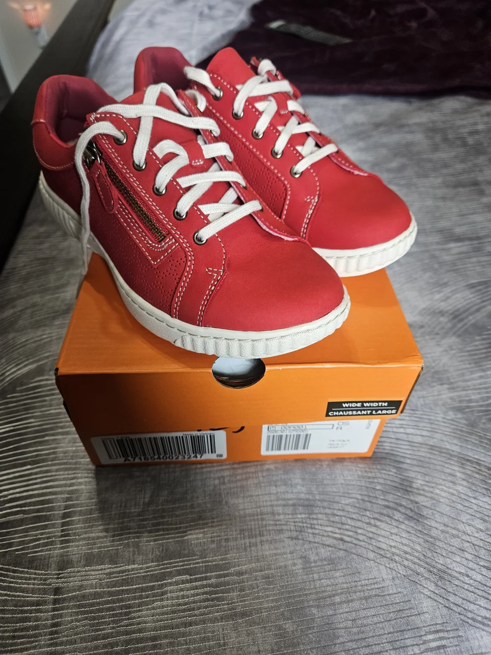 Clarks Red Lace-Up Sneakers with Side Zip and White Sole